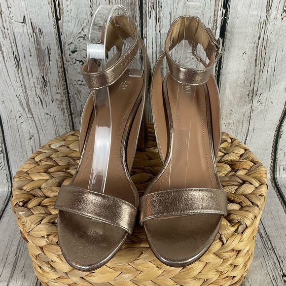 Lewit “Guilia” Heeled Sandals Rose Gold Leather Ankle Wrap Heels 38.5 - 7.5 - Picture 3 of 11